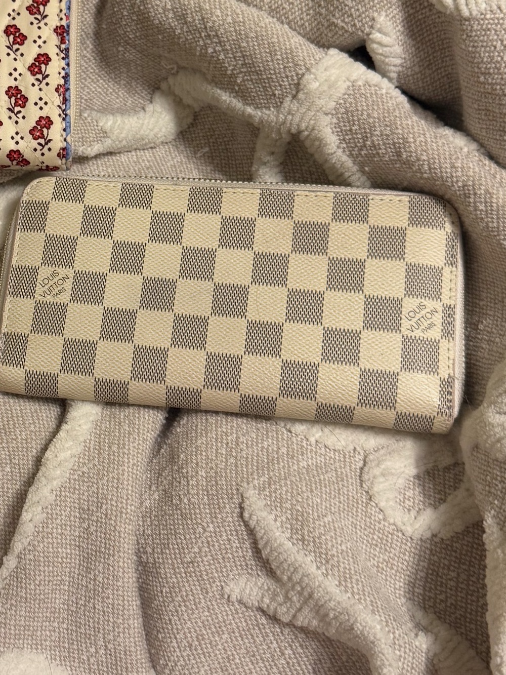Damier Checker Zip-Around Wallet in Cream and Light Brown